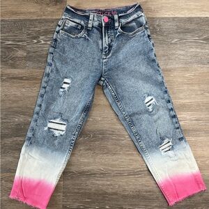 Justice Girls' Pink Ombre Distressed Jeans